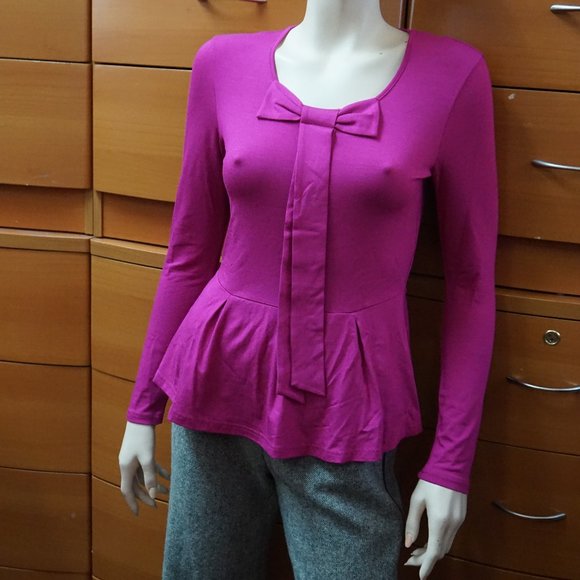 WORK PEPLUM BLOUSE LONG SLEEVE EUROPEAN S M L - Picture 2 of 4